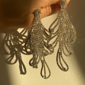 Long Silver Crystal Earrings